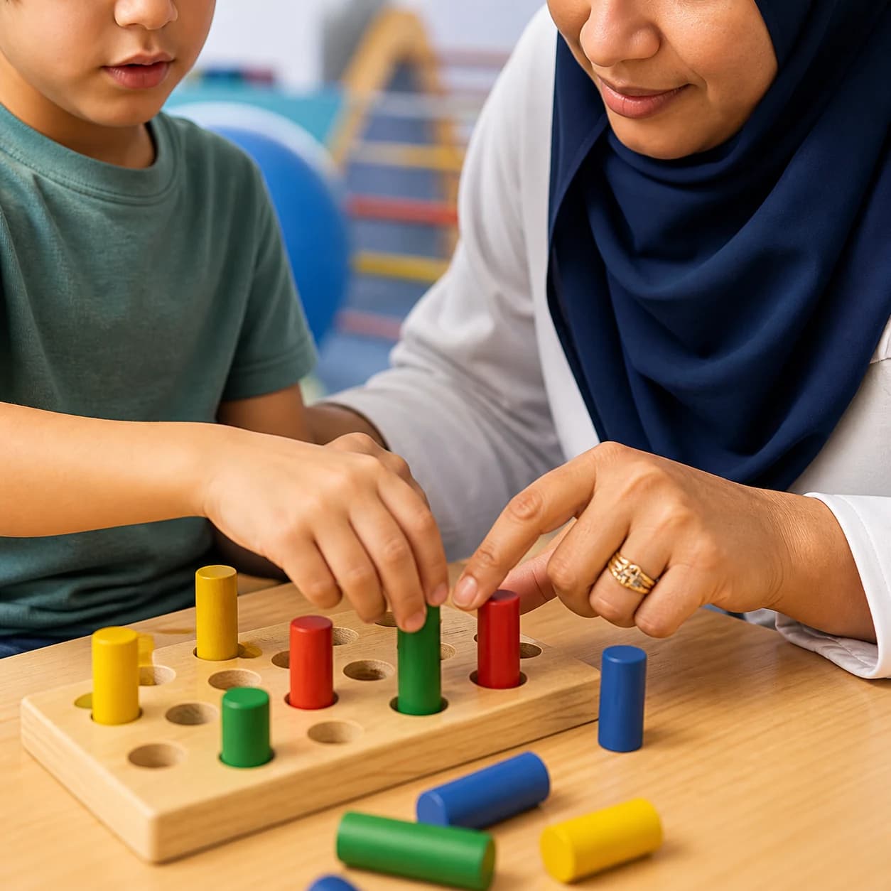 Occupational therapy session developing fine-motor skills